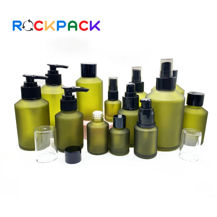 30ml 60ml Skin care cosmetic frosted green lotion pump foundation glass bottle