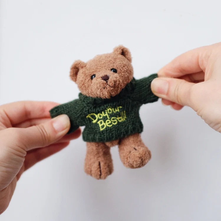 Wholesale custom sweater mini teddy bear plush doll kids gift schoolbags pendant tiny plush keychain toys