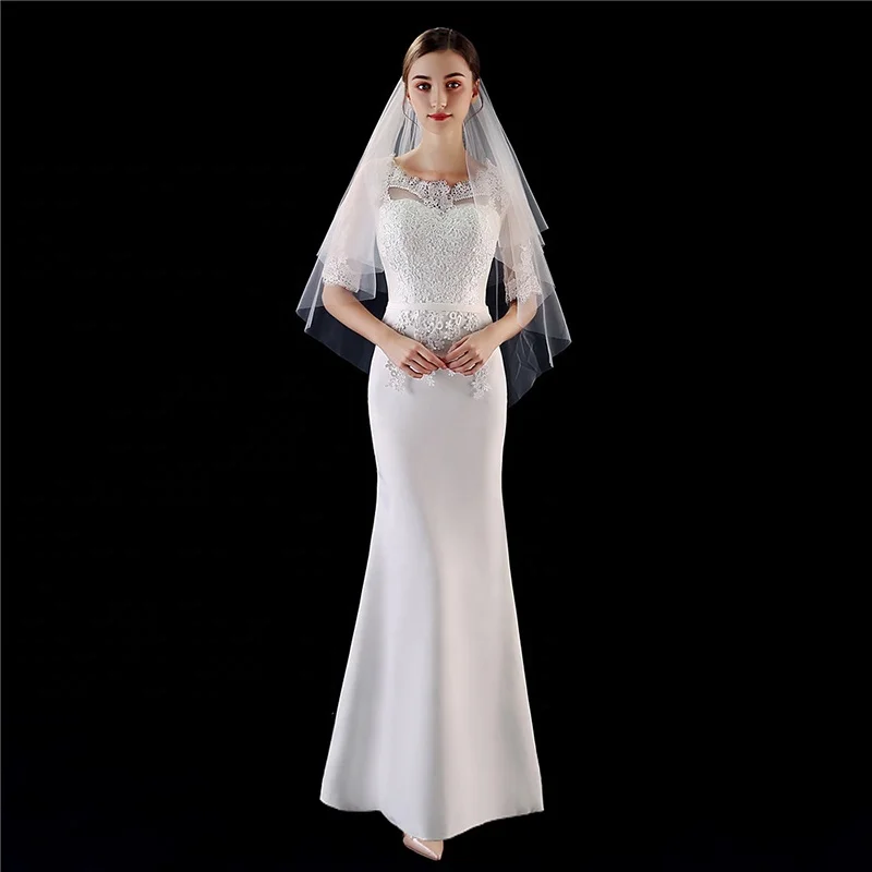 Shenglan New Design Bridal Net Veil For Wedding Short Double Layer Ivory Wedding Bride Veil For Bridal