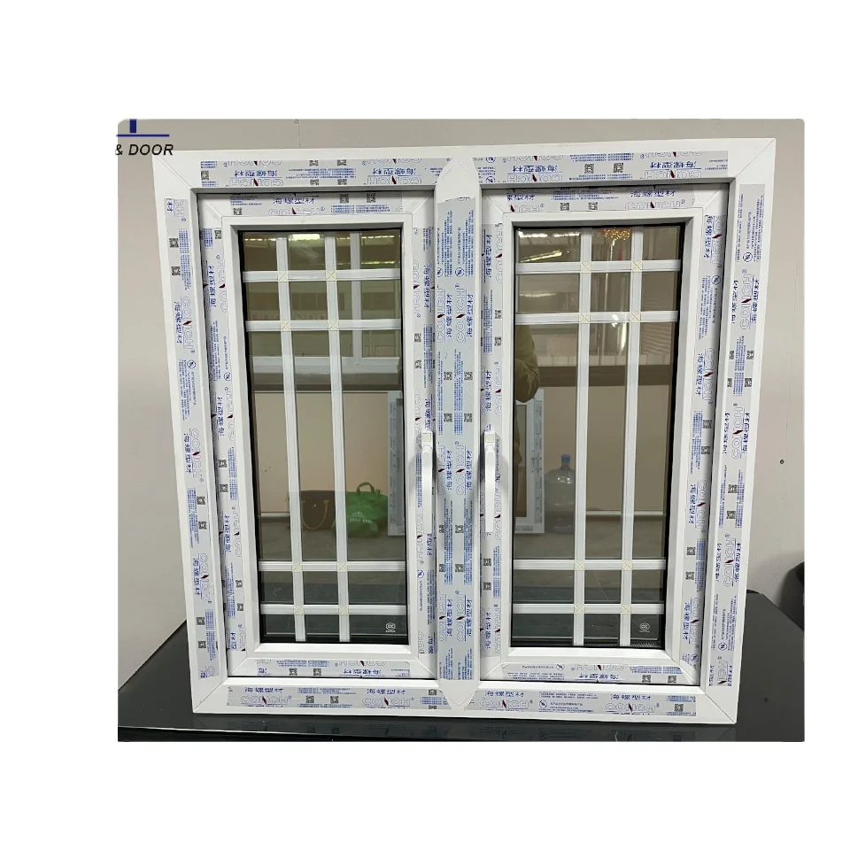 Conch profile style white upvc/pvc casement hurricane impact windows with grill
