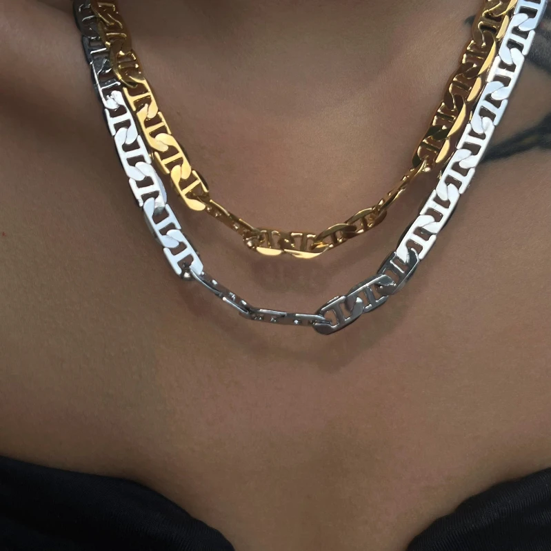 New Ins 18k PVD Gold Plated Tarnish Free 7MM TOTO Chain Necklace Waterproof Polished Jewelry for Women