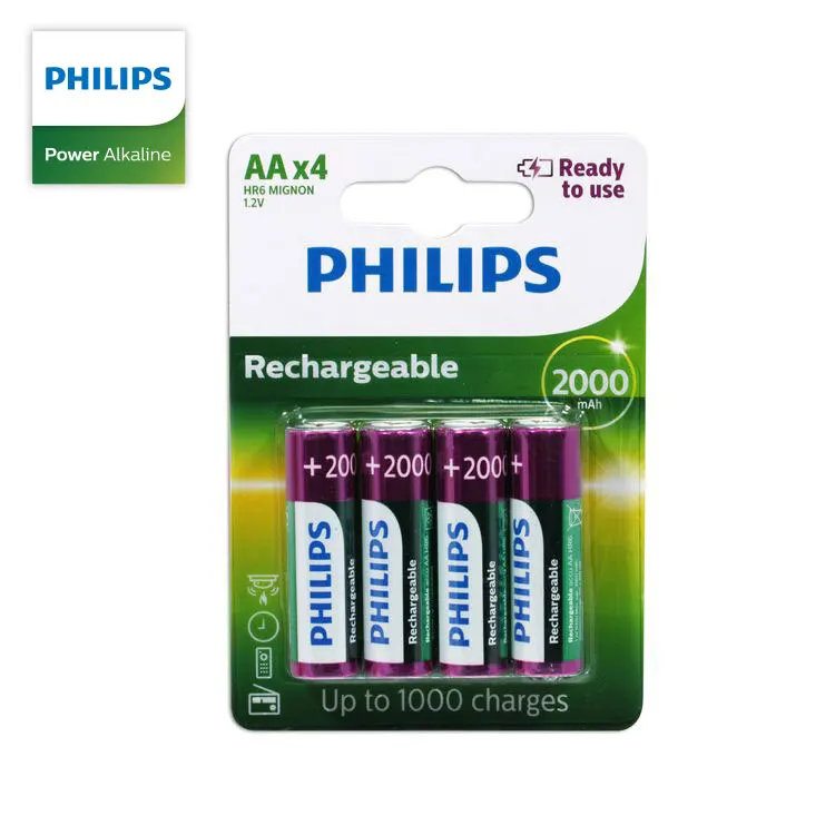 Philips long life rechargeable battery 1.2V AA 2500mah NI MH rechargeable battery