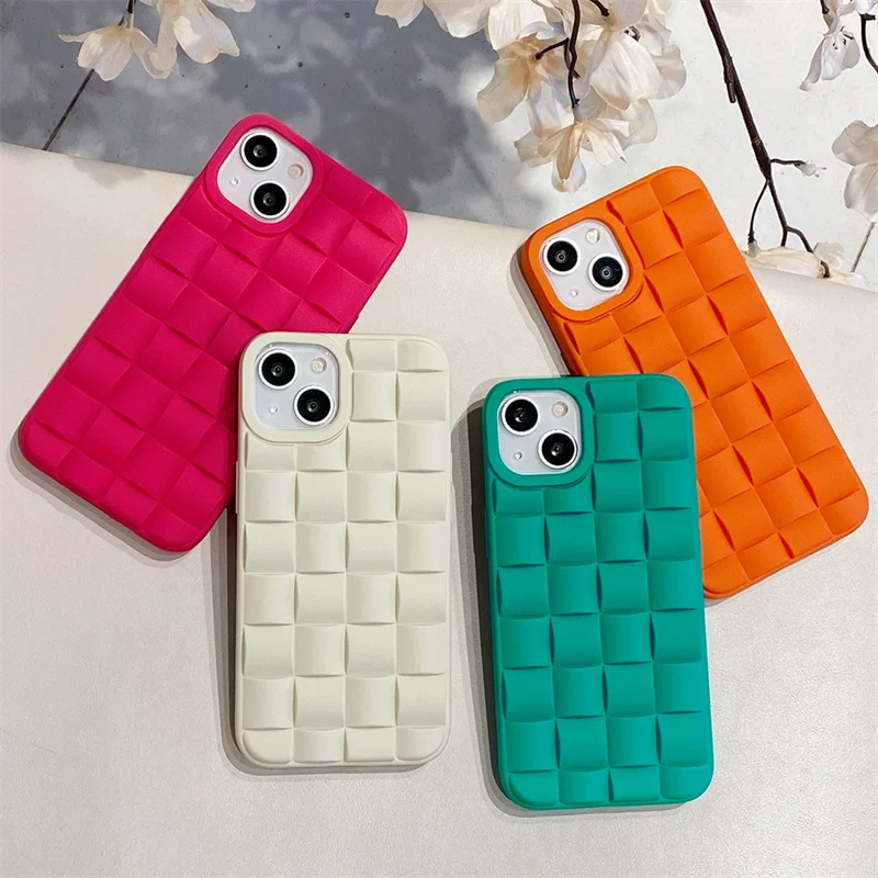 3D Grid Woven Magic Cube Soft TPU Phone Case For IPhone 13 Pro Max 12 11 XS Max Gradient Color Cover