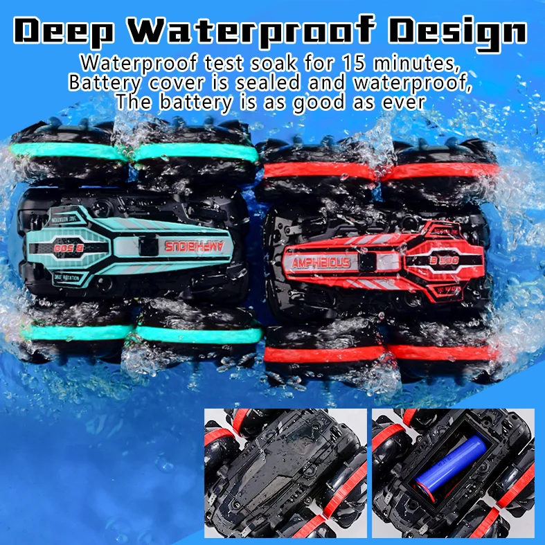 New 4WD 2.4Ghz Rotating 360 Waterproof Stunt Vehicle Amphibious Car Kids Rolling Remote Control Toy Car