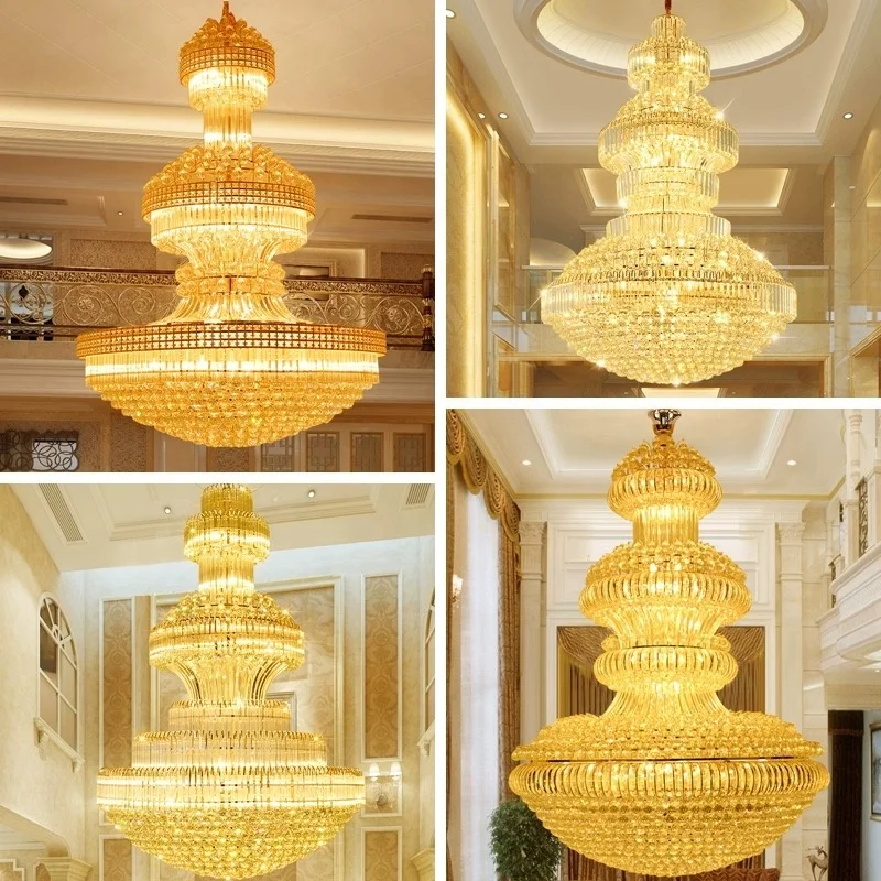 Professional Custom Indoor Hotel Lobby Decoration Ceiling Lighting Luxury Large Project Modern Crystal Gold Chandelier Lighting