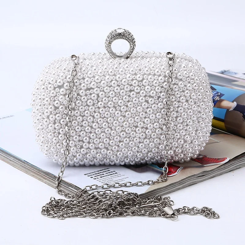 2019 Luxury Rectangle Elegant chain party Crystal pearl evening bag bridal women clutch bags