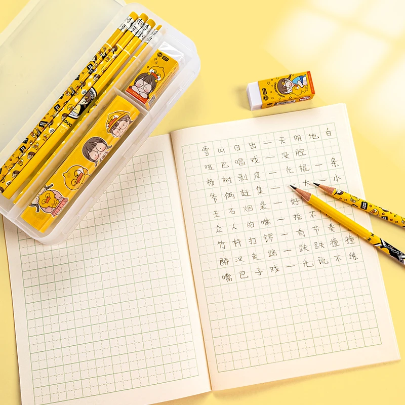 
Maihe Nomo duck Back To School Children Cute Cartoon Kids Pencil Gift School Supplies Pencil Ruler Eraser Stationery Set 