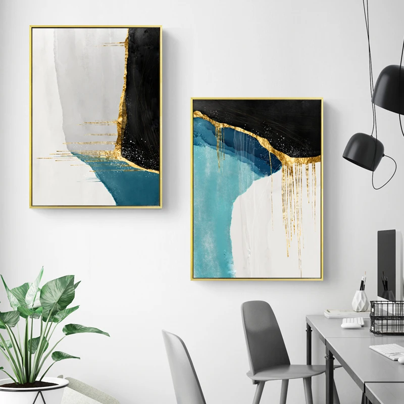 Golden Abstract Art Painting Simplicity Artwork Canvas Poster Nordic Print Wall Picture Modern Home Living Room Decoration