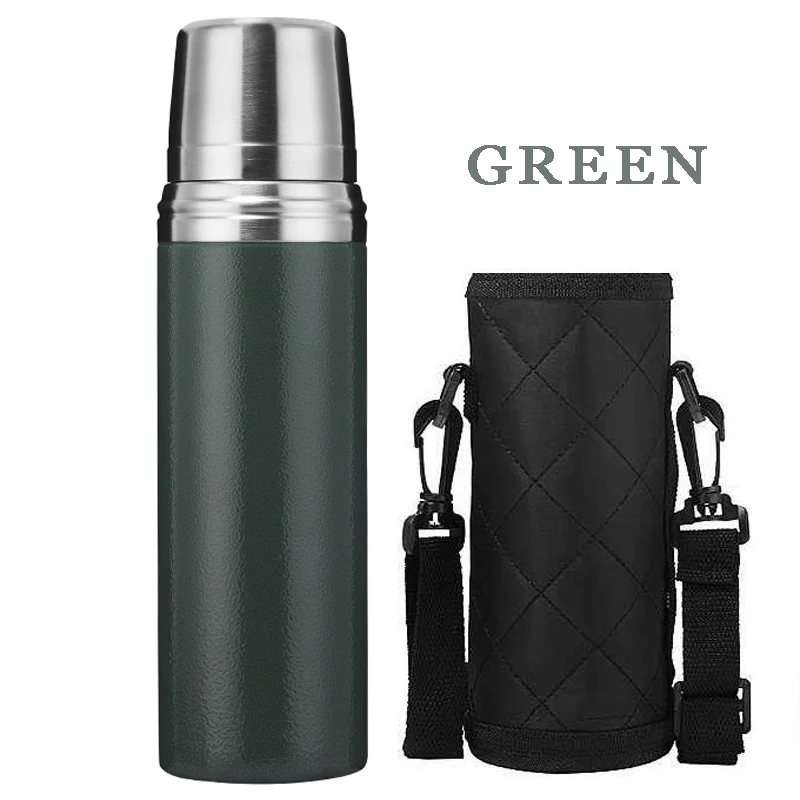 wholesale double wall vacuum insulated stainless steel termos flask with strap termos mug