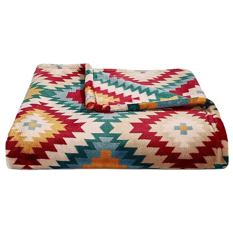 Adults Plain Knitted Raschel Blanket Geometric Warm and Soft Fleece Flannel Blankets & Throws for Winter