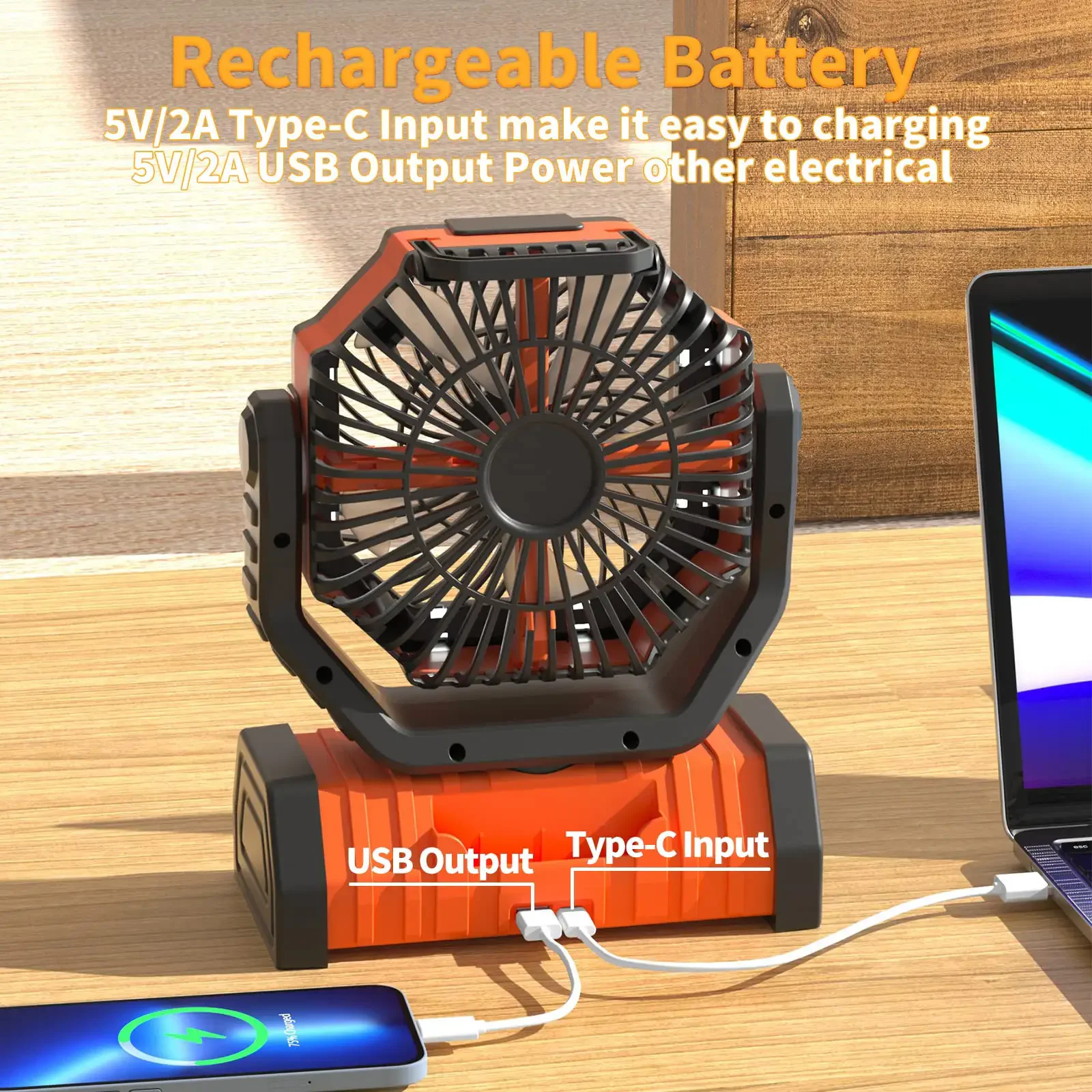 Portable 20000mah Fans Battery Operated Outdoor Usb Rechargeable Desk Fan Camping Fan With Led Lamp