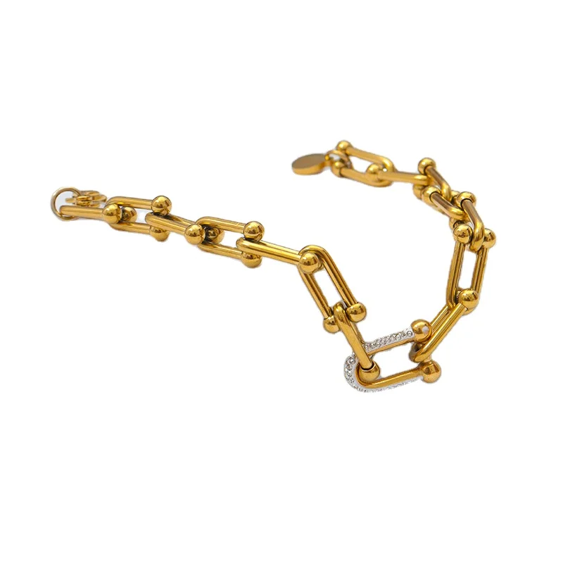 European and American cross-border horseshoe U-shaped punk style exaggerated jewelry stainless steel 18k bracelet wholesale