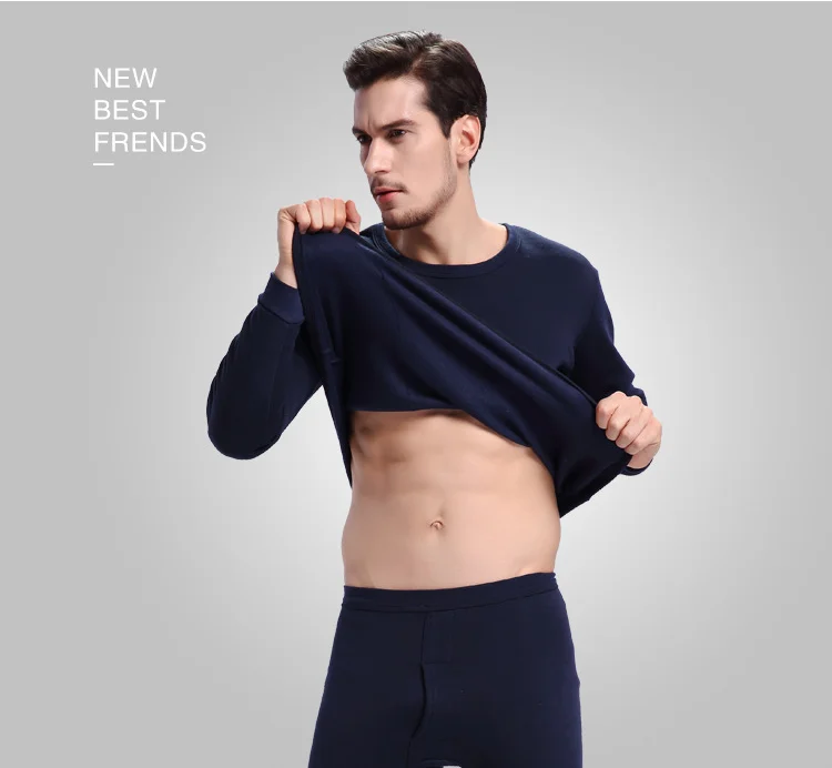 
OEM Cheap Poly-Cotton Thermal Underwear Set With Front Fly and Thin Fleece Lined 
