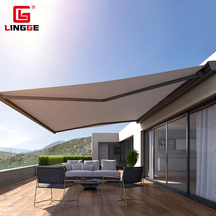 Full Cassette Retractable Automatic Cover Roof Awning With Remote Control LED Light