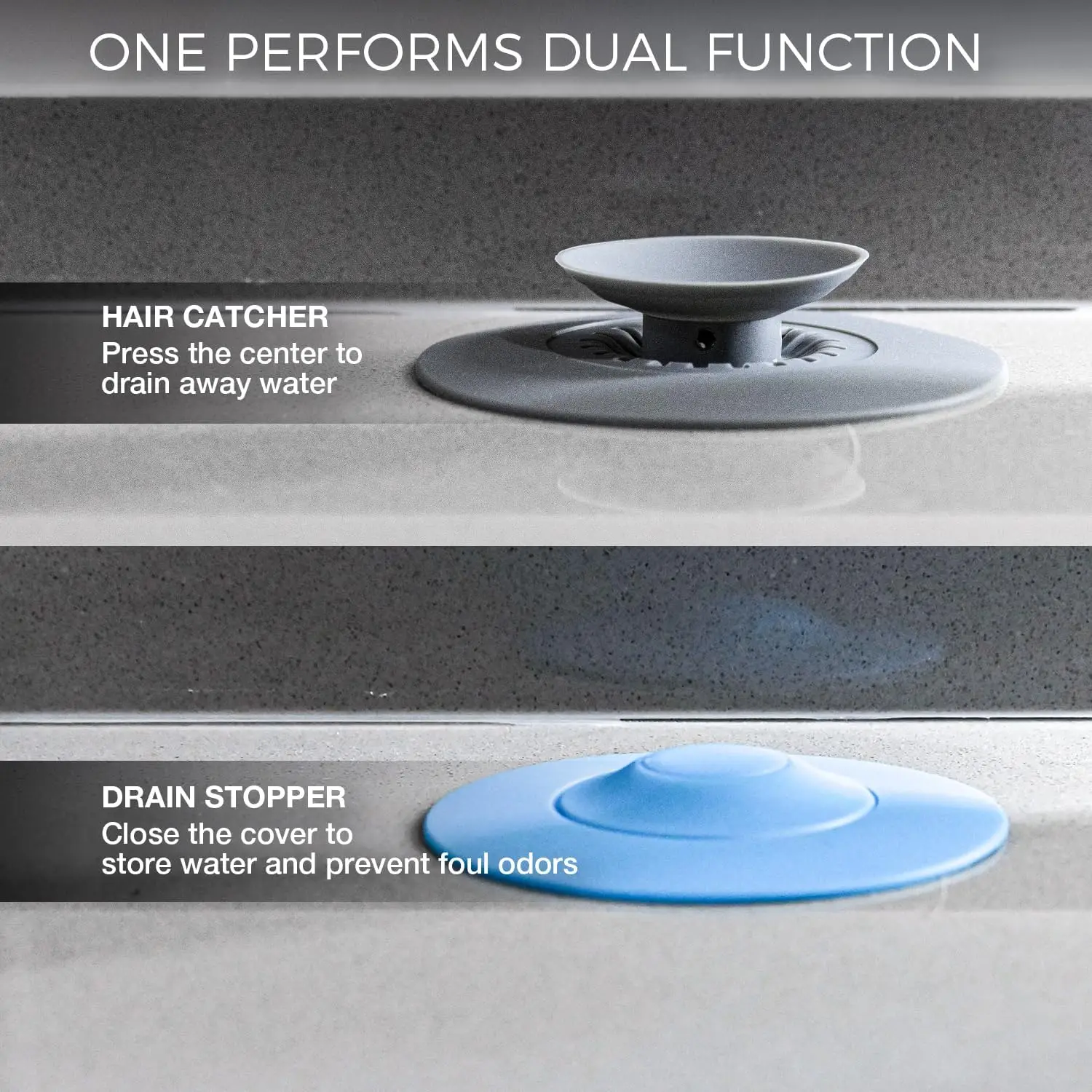 Silicone Drain Hair Catcher Tub Stopper 2 in 1 Bathtub Stopper Flex Silicone Drain Strainer for Shower Bathtub and Kitchen Sink