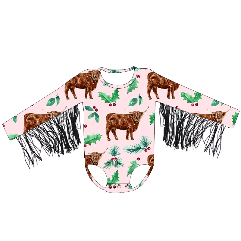 Wholesale Infant Girl Leotard With Black Fringe Christmas Winter Baby Ribbed Cotton Long Sleeve Carters Romper