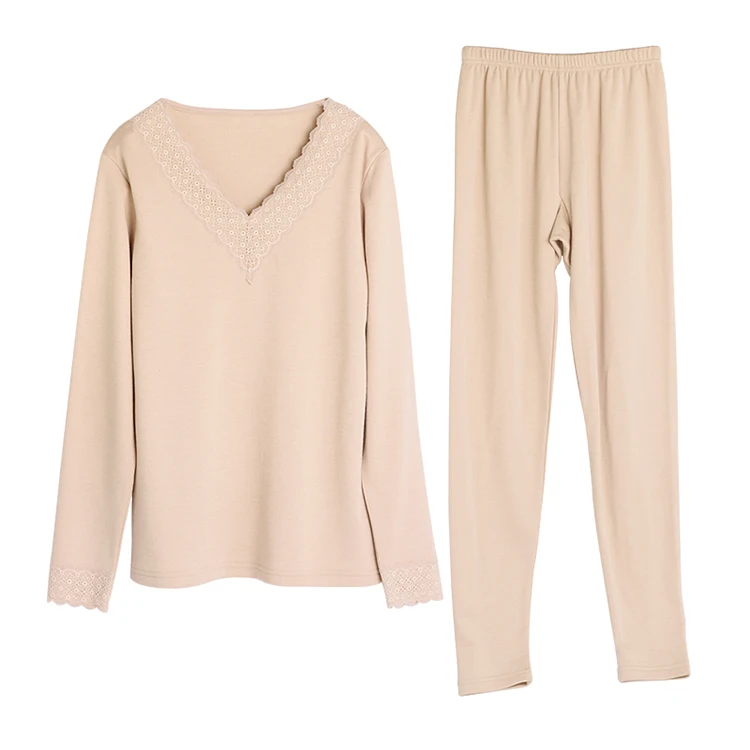 Шелковое термобелье, женское шелковое трикотажное утолщенное плюшевое нижнее белье с V-образным вырезом и длинными рукавами, длинные кальсоны, комплекты