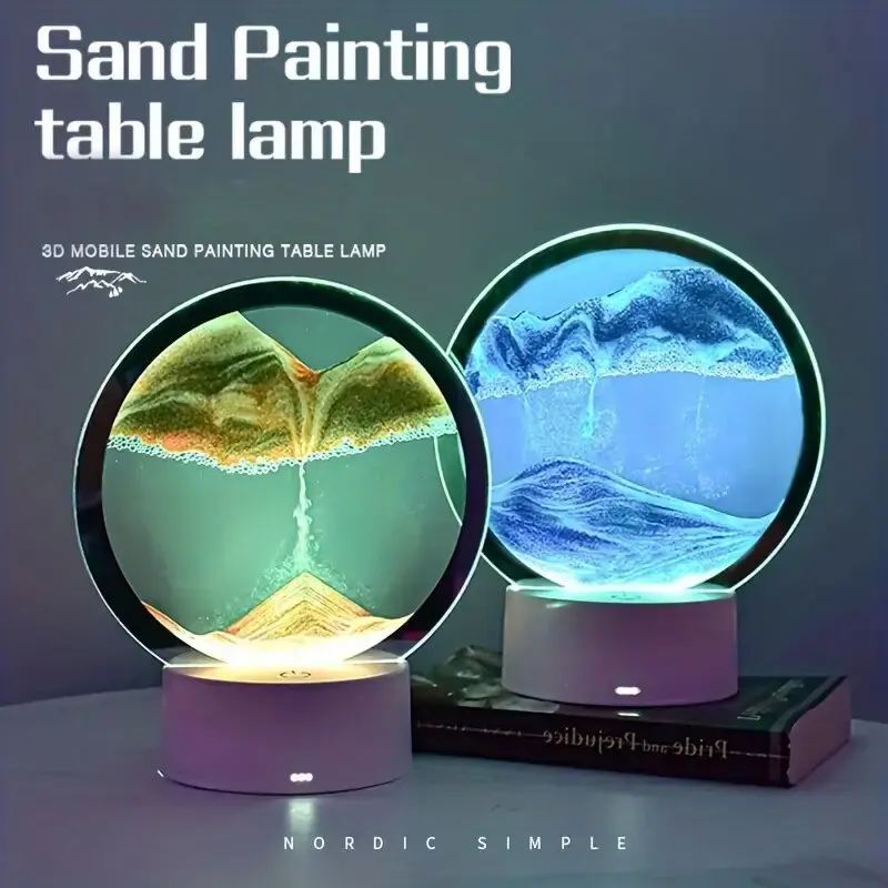 3d Dynamic Moving Sand Picture Quicksand Painting Table Lamp Decorative table lamp Living room lamp