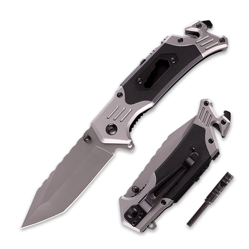 
Multi functional Folding Knife Outdoor Camping Survival Tool Knives with Magnesium Bar Whistle Rope Cutter Bottle Opener 
