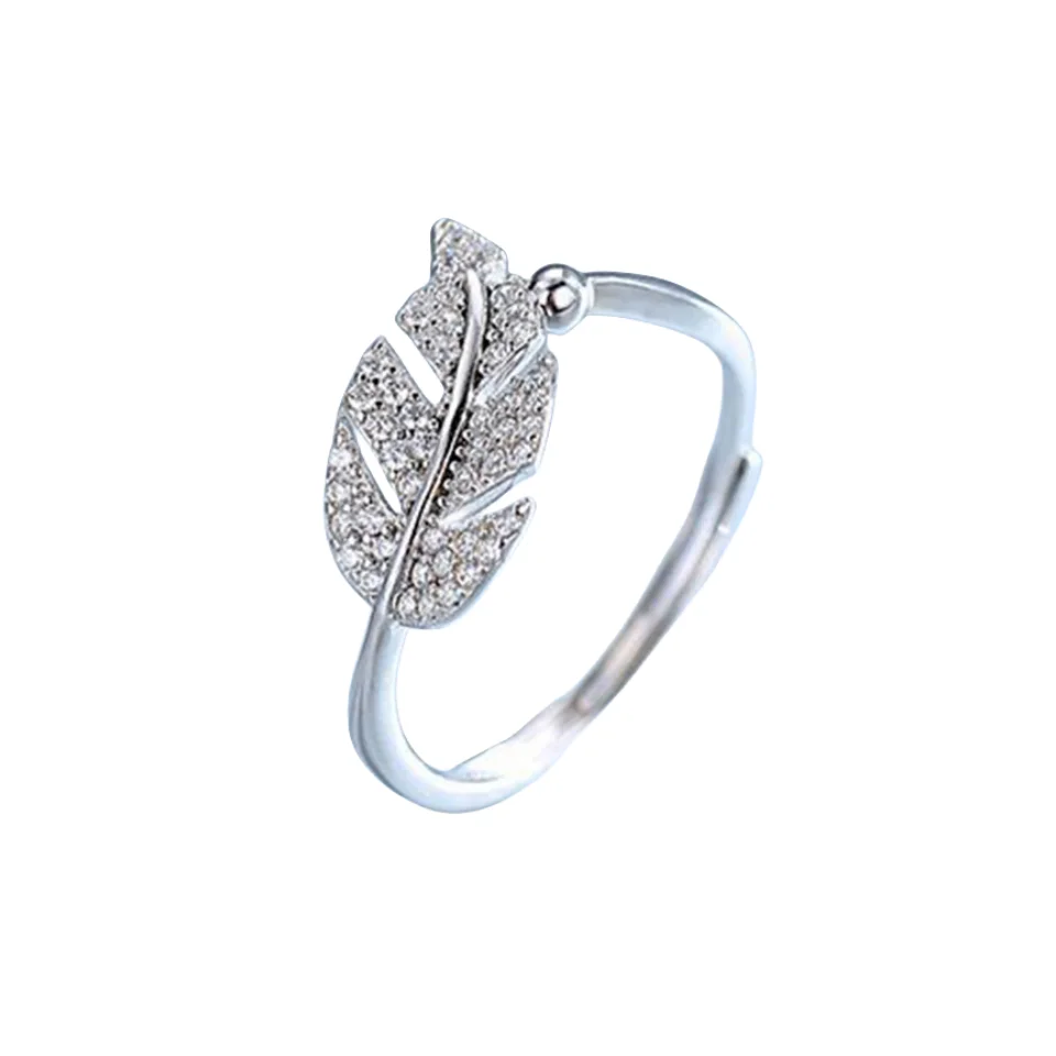 Infiseven Dainty Leaf Adjustable Ring Zircon 925 Sterling Silver Tree Leaves Elegant Iced Out Finger Ring Jewelry Direct Factory