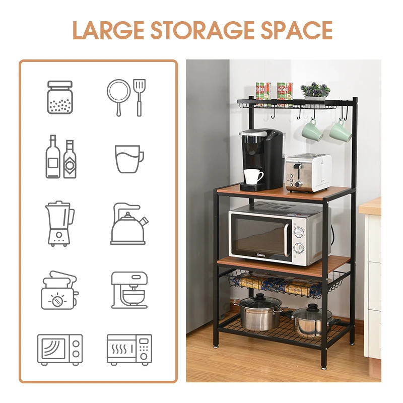 WIREKING New Bakers Rack Kitchen Island Standing Shelf Microwave Oven Rack Organizer Table