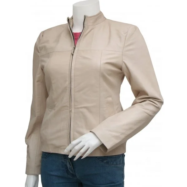 
Gorgeous Biker Women Beige Leather Jacket 