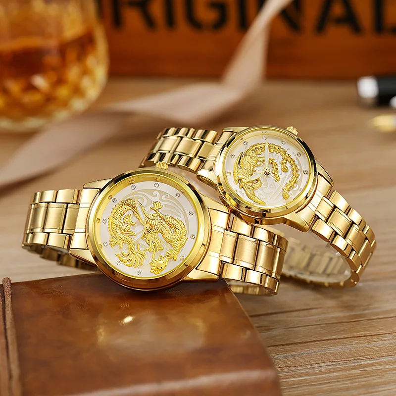 Dragon Couple watch set watches for men and woman Luxury Quartz Watch Steel ladies Clocks Women Sports wristwatches Reloj Hombre