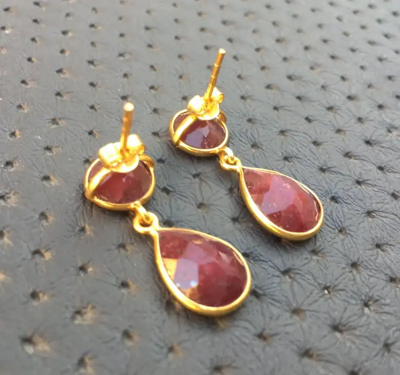 Sterling Silver 925 Jewellery 1 Pair Wholesale Offer Finest Quality Natural Ruby Gemstone Long Dangling Earring