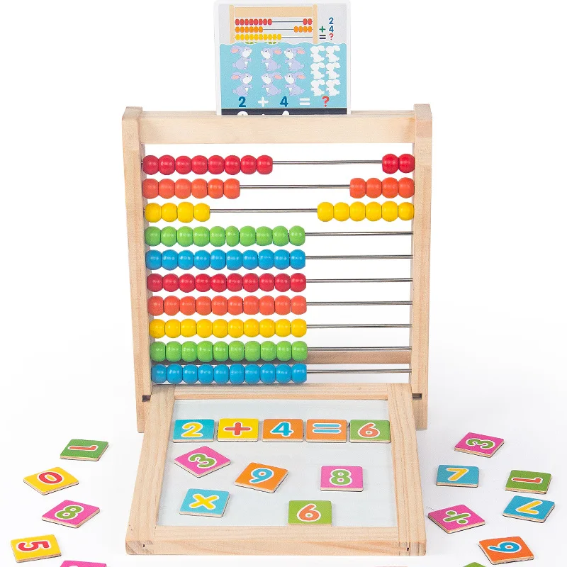 Kids Educational Multi-function Counting Drawing Board Beads Frame Learning Set Math Toy Wooden Toy for Toddlers Math Learning