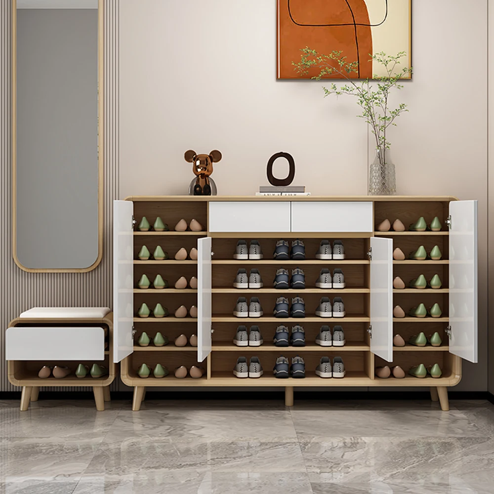 Wooden White Luxury Tipping Bucket Shoes Cabinet Living Room Furniture Melamine Folding Thin Shoe Rack Storage Cabinet