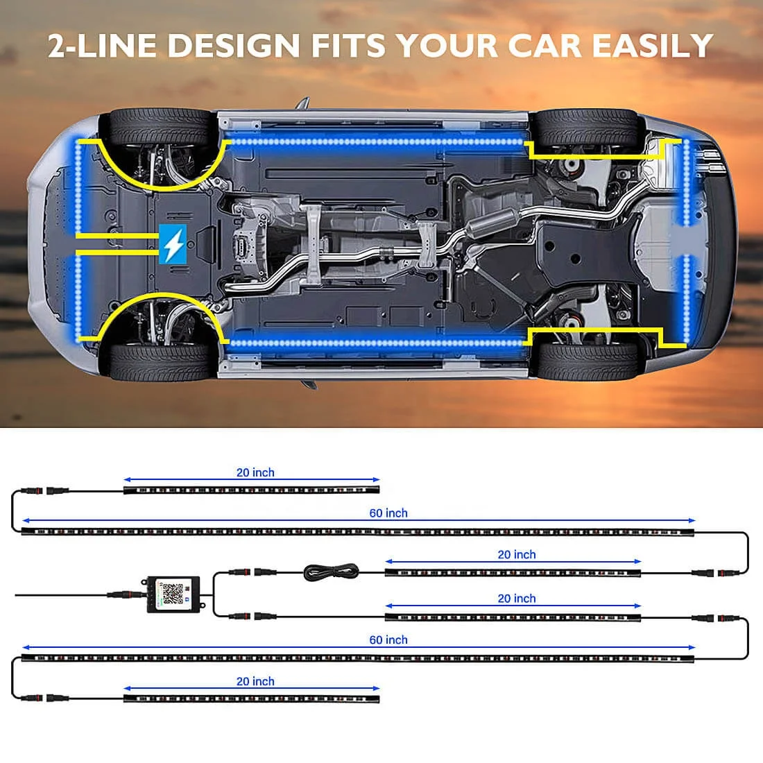 12v Car Underglow Lights Led Strip Phone App Control RGB Chassis Light Neon Lamp Remote Control
