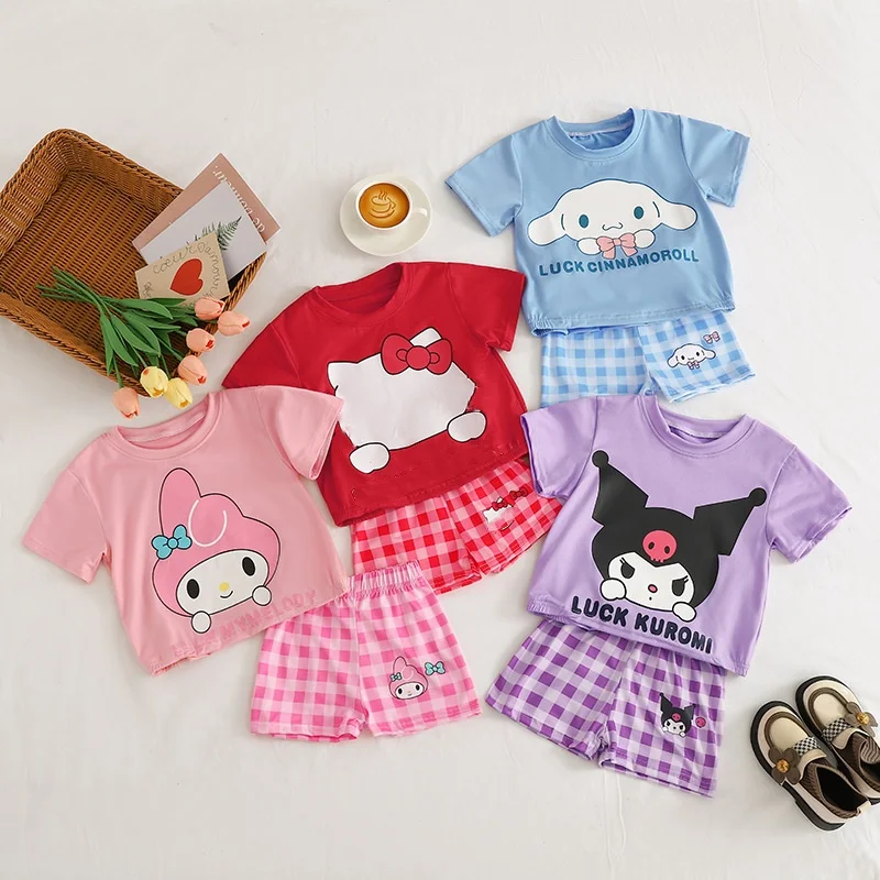 Летняя модная повседневная одежда для девочек Моя Мелодия Cinnamoroll аниме футболка шорты Детский комплект