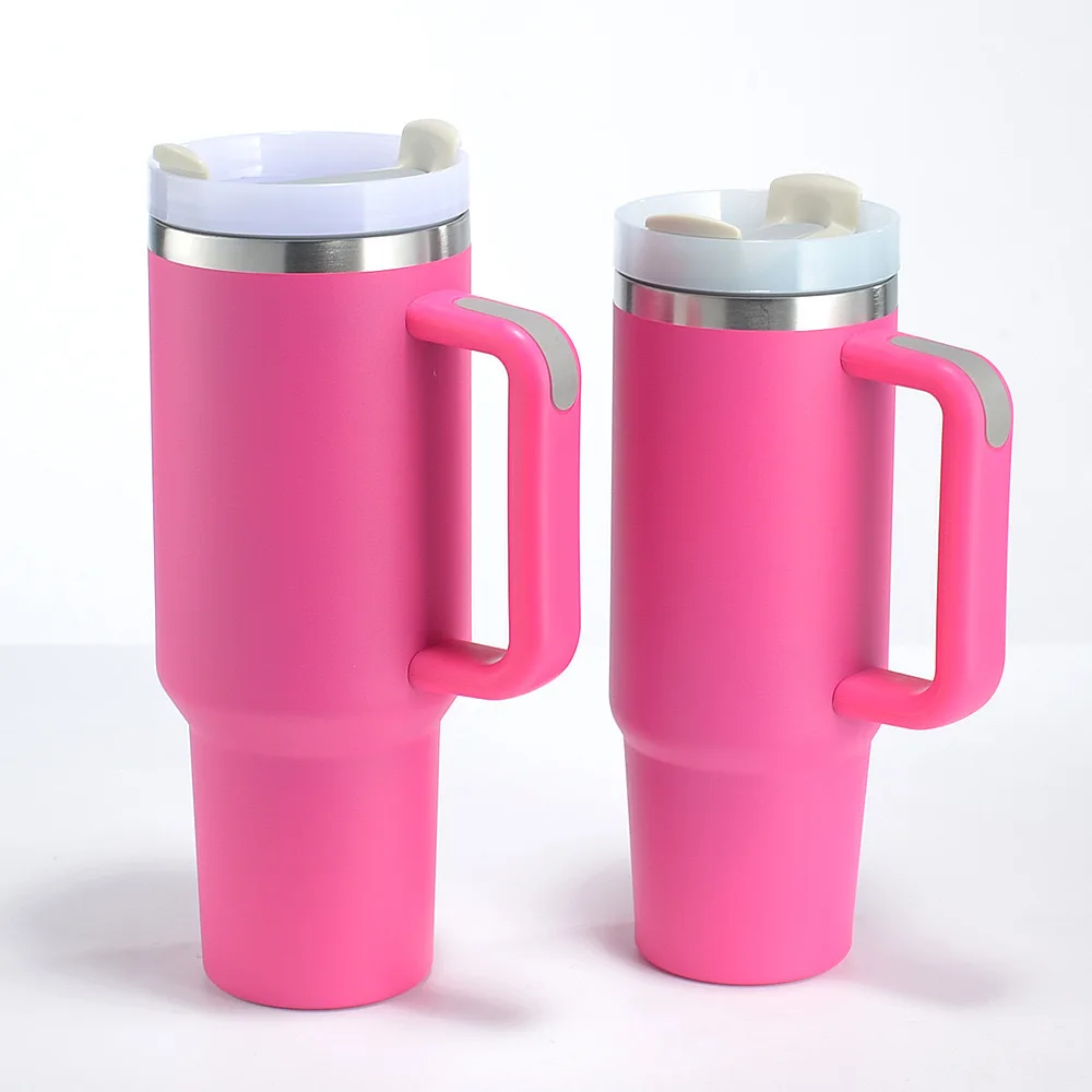 30oz 40oz Stainless Steel Coffee Mug Vacuum Insulated Sublimation Cup Outdoor Mugs Hot Pink Tumbler With Handle