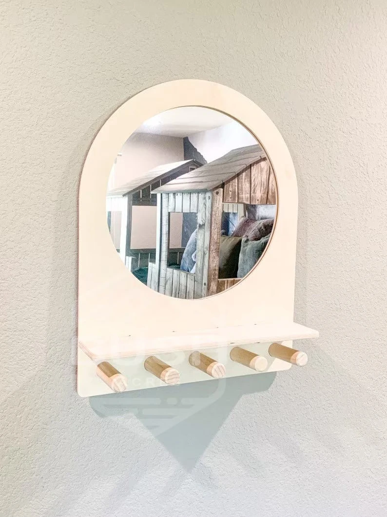 202406 Toddler Mirror Kids Room Decor Montessori Shelf Kids Entryway Toddler Weaning  Toddler Self Care Montessori Entry Mirror