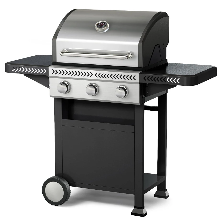 Performance Stainless Steel 3-Burner Outdoor 25in Backyard Cooking with Side Table Flat Top Gas Grill