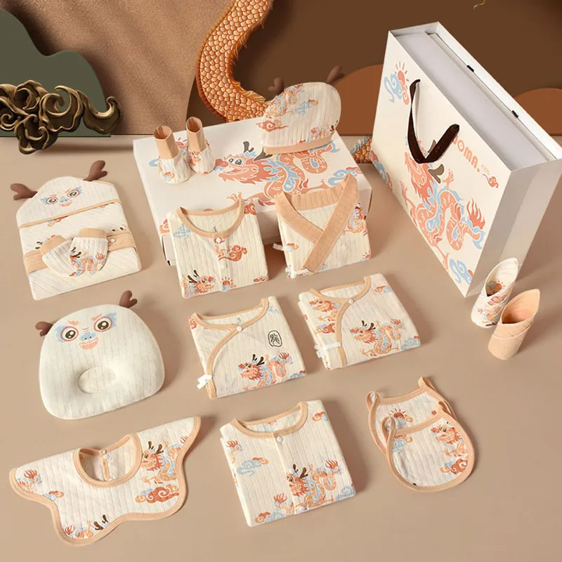 15/17/21 Pieces Newborn Clothes Baby Gift Auspicious Ruilong Pure Cotton Set 0-3 Months Summer Kids Suit Unisex Without Box