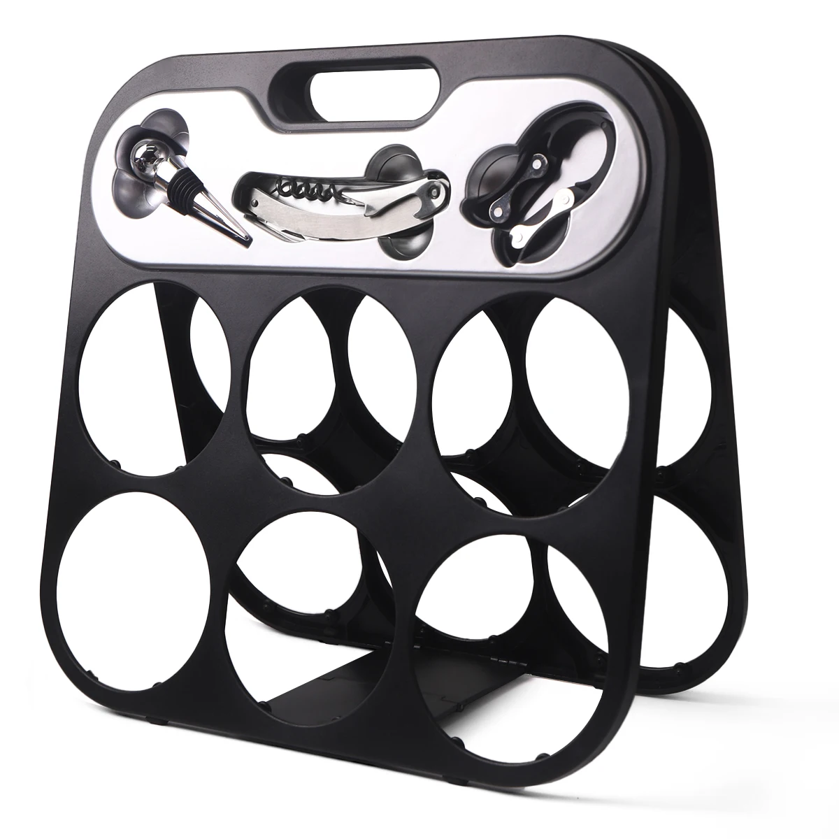 Collapsible display wine rack Adjustable plastic wine rack holder with bottle opener Wine plug aluminum foil cutter