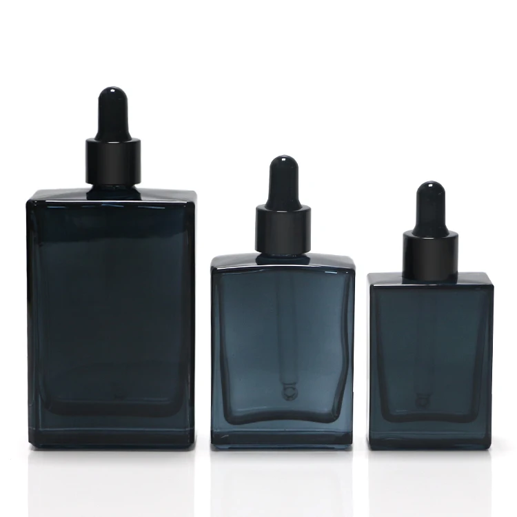 30ml 50ml 100ml black amber square rectangle glass dropper bottle with flat shoulder for cosmetic essential oils