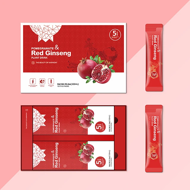 OEM ODM functional foods manufacturer Beauty Drink 5 Years Red Panax Ginseng Roots Extract with Pomegranate 30ml * 10 Sticks