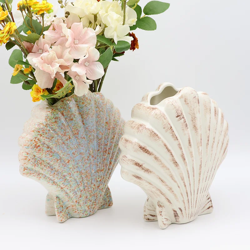 Custom Handmade Shell Vase Seashell Flower Vase Beach Decor Creative Shell Ceramic Vase for Home Decor