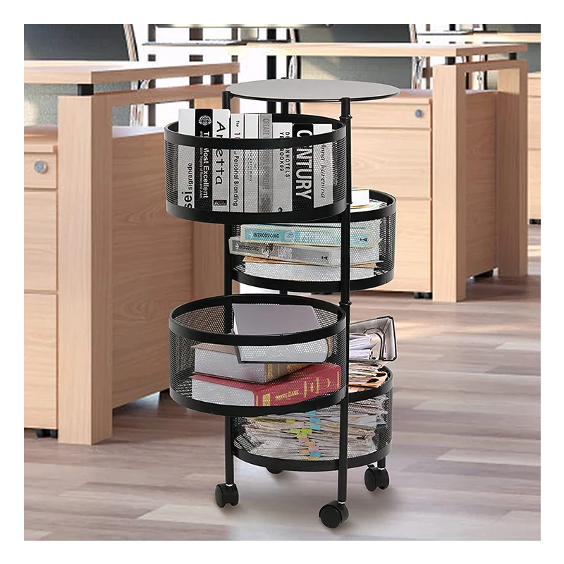 Round Storage Rack Kitchen 360 Rotating Fruit Vegetable Mesh Basket Kitchen Vegetable Storage Rack Rolling Storage Trolley Cart