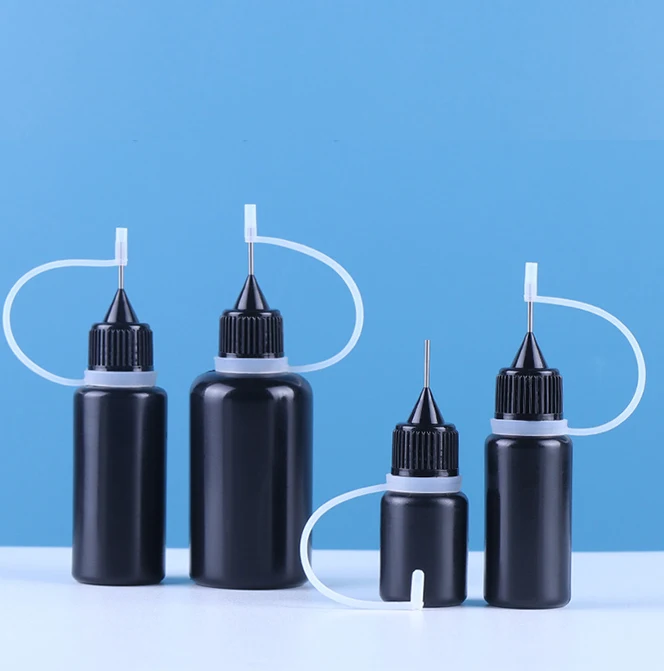 5/10/15/30/60/100/120ml black ink super glue packaging metal needle nozzle HDPE bottle
