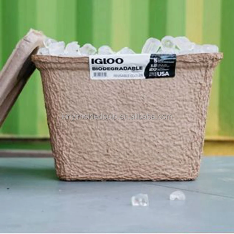 Customized eco paper pulp molded ice cooler box water-resistant container paper box