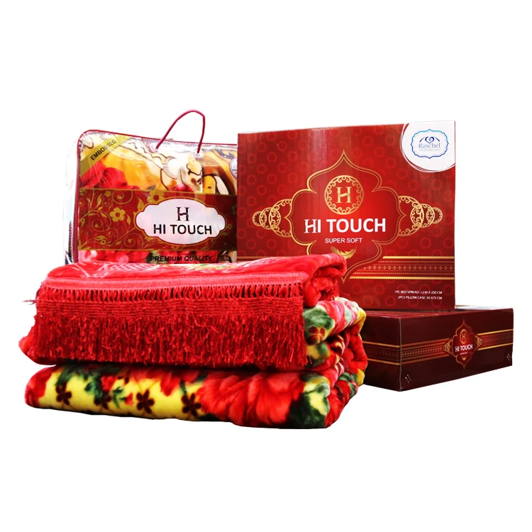 HI TOUCH 1PLY 2PLY  1 side embossed 100% polyester embossed Dubai  style wholesale price  for korean  raschel  blanket