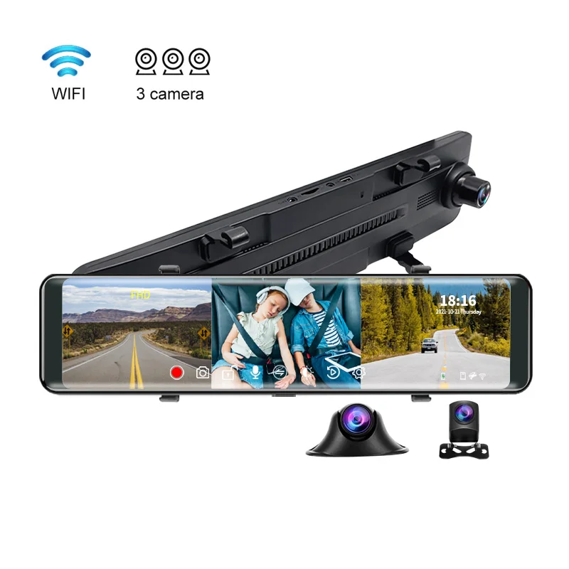 3 Camera AHD1080P Mirror Car DVR 12Inch Touch Screen Wifi Car Video Recorder G-sensor Parking Monitor Car Black Box
