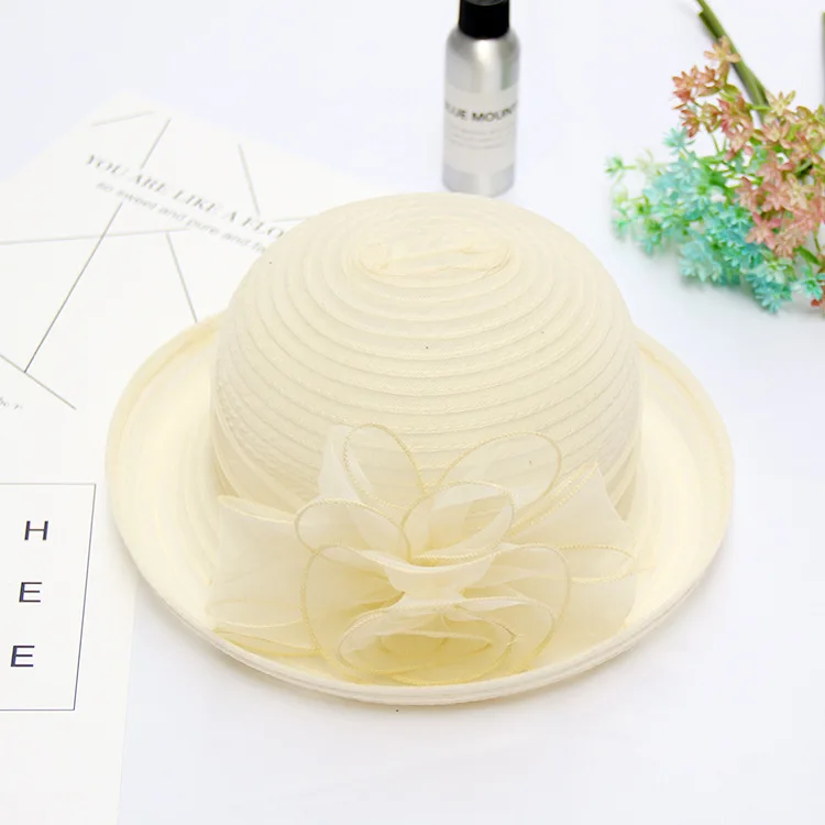Elegant Vintage Flower Pot Hat Organza Women Shade Rolled Hat