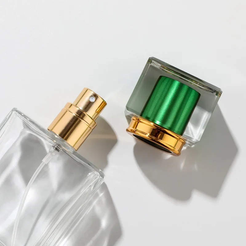 Пустой косметический флакон для духов 30 мл, 50 мл, 1 унция/стеклянный флакон с распылителем квадратной формы с золотой крышкой/флаконы для освежителя воздуха