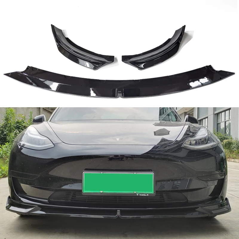 
Exterior auto parts front bumper spoiler lip splitter diffuser for tesla model 3 2017-2021 glossy matte back carbon fiber look 
