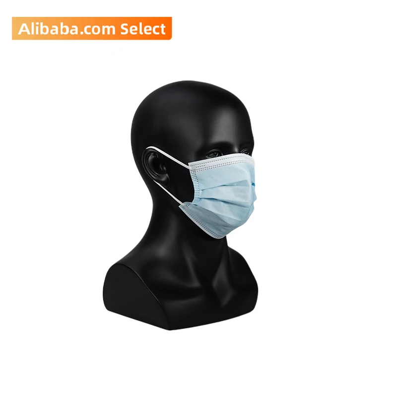 Breathable face mask blue 3 ply disposable facemask elastic band masks