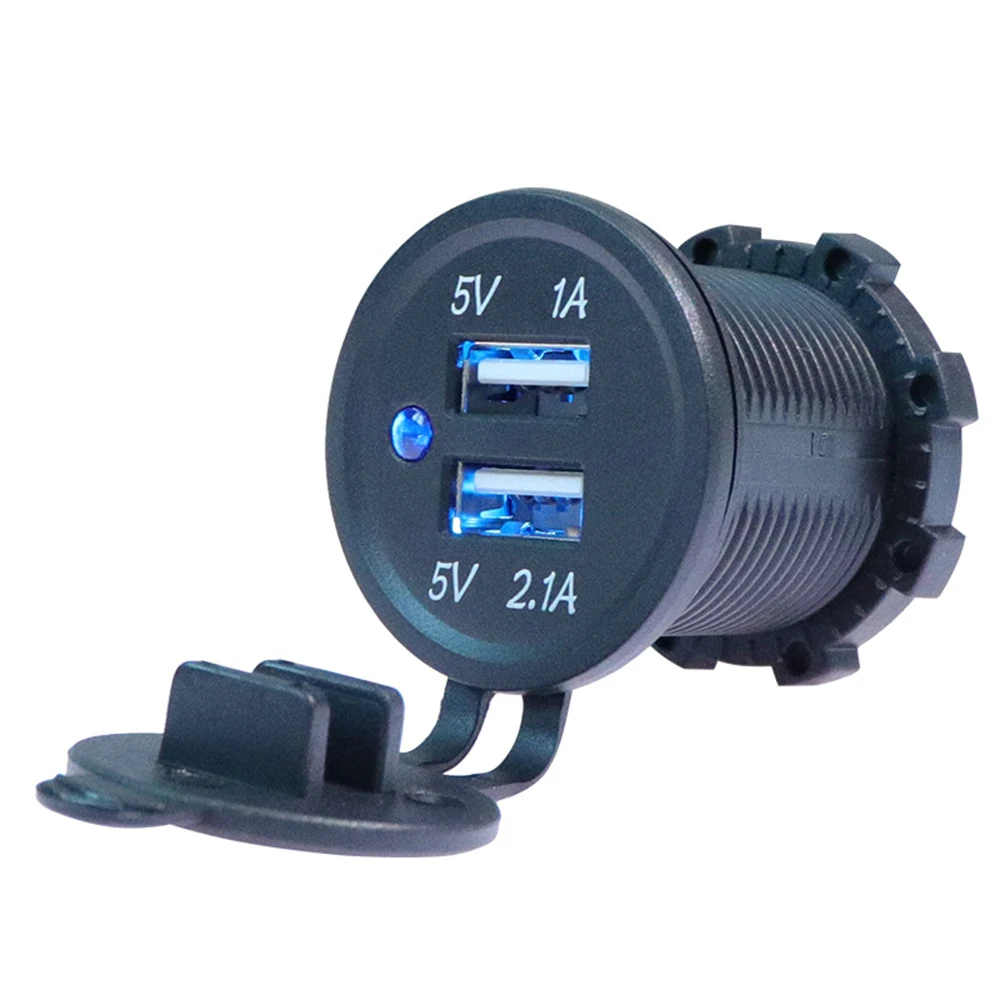 Universal Car Charger USB 2 Ports Power Socket Waterproof Dual USB Charger With Blue LED Cigarette Lighter 5V 1A/2.1A